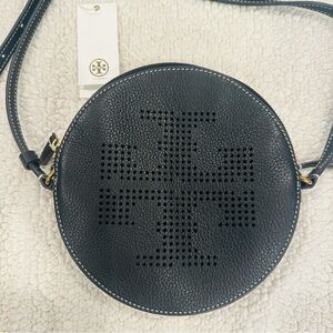 Tory Burch Black Leather Round Circle Shoulder Bag